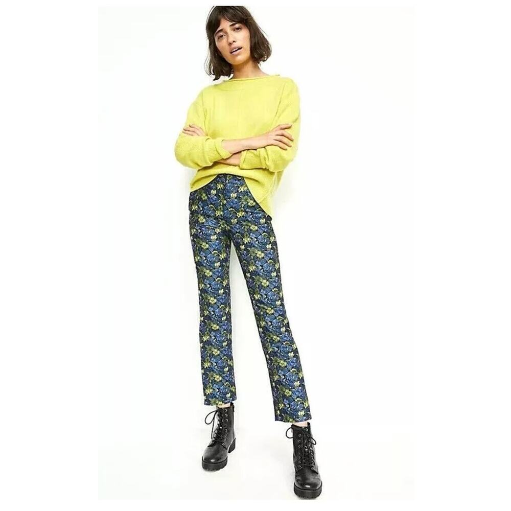 New Anthropologie Current Air Bluebell Jacquard‎ Pants Blue Yellow Floral S $148